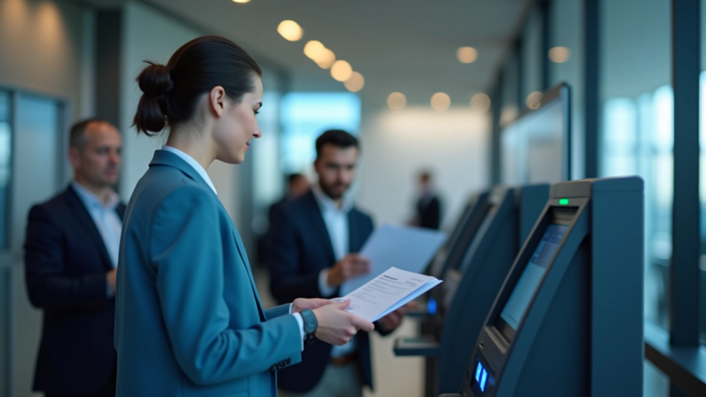 Banko klientas prie bankomat ir finansinio konsultanto su lapais biure