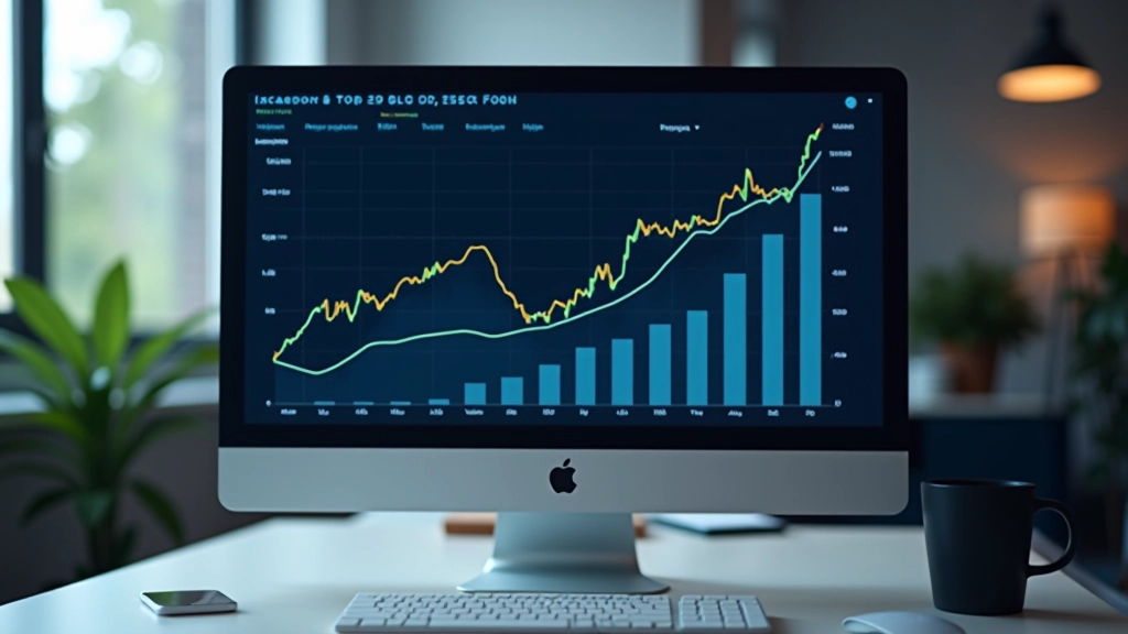 Investicijų grafikas kompiuterio ekrane ir profesionalus analitika su diagramomis